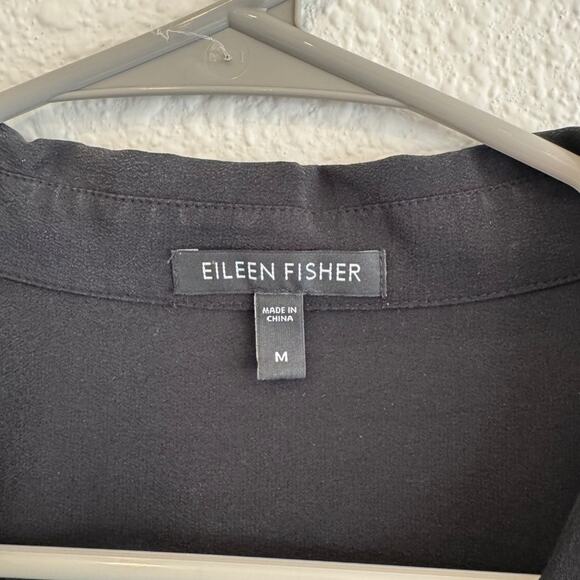 Eileen Fisher Medium 100% Silk Tunic Top Career Half Button Long Sleeve - Picture 5 of 5